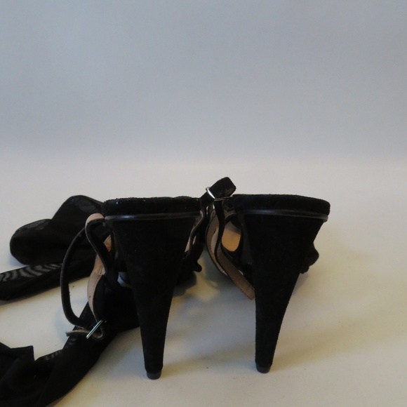 COLIN STUART BLACK SUEDE FABRIC LACE UP HEELS 10 - Picture 5 of 7
